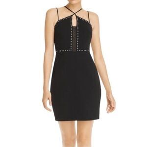 XSCAPE Cocktail Studded Bodycom Mini Dress in Black Size 6